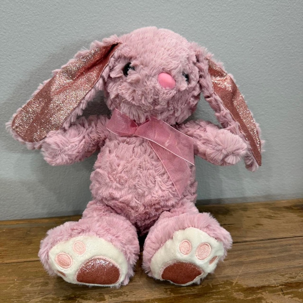 Walgreens Pink Bunny Plush Glitter Ears Bow Stuffed Animal 996185 10 Inch